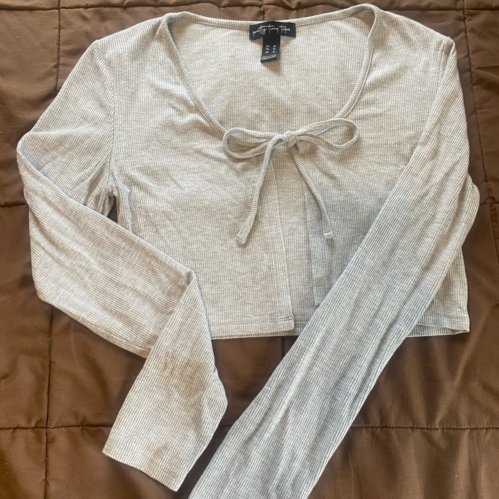 Grey tie front crop cardigan